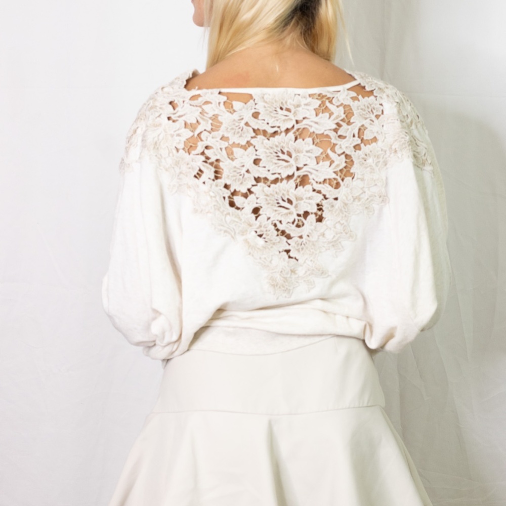 Meadow Rue Cream Floral Lace Back Sweater